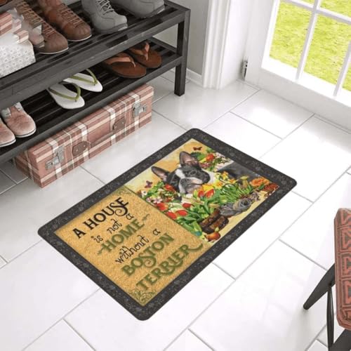 ���փ}�b�g �{�X�g���e���A�̉� �{�X�g���e���A�̉� 50×80cm doormat Boston Terrier Flower Flower Boston Terrier