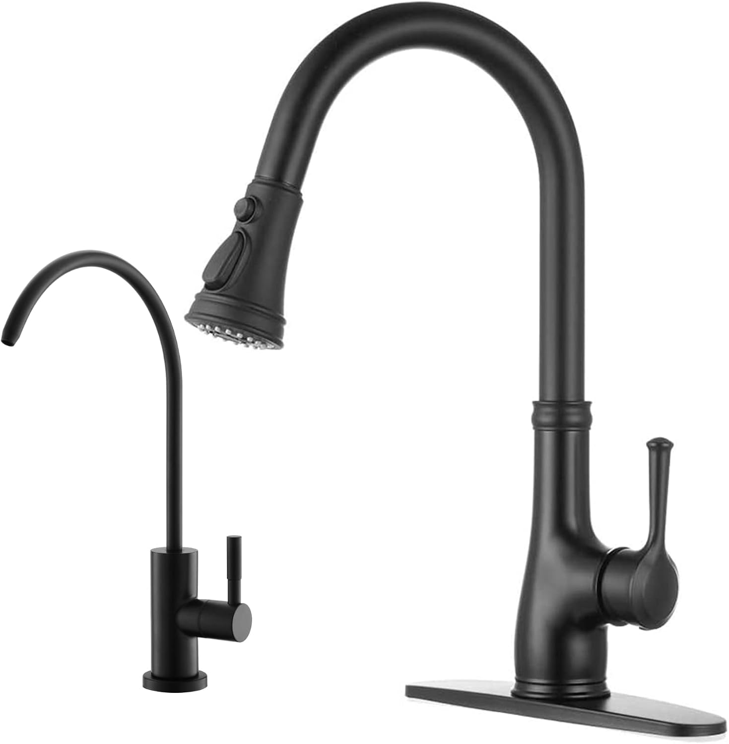 Black Kitchen Sink Faucet, Single Handle Pull Down Matte Black Kitchen