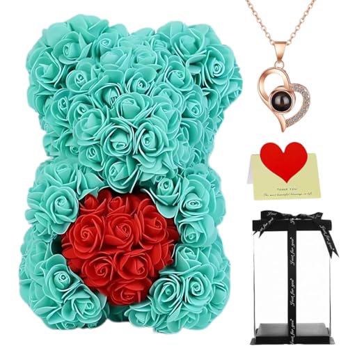 Urso de pelúcia rosa com estrela em forma de coração, urso de flor artificial de 25 cm, com caixa de presente, para aniversário, dia das mães, noivado, presente para ela, namorada, esposa, mãe