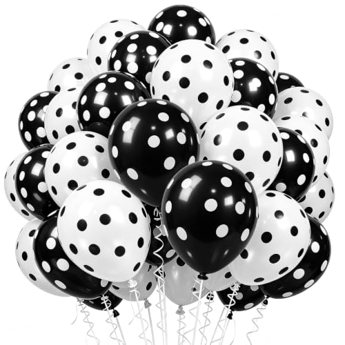 Image of TONIFUL 100 Pack Black and White Polka Dot Latex Balloons 12 Inch - Polka Dot Birthday Decorations for Wedding Baby Shower Graduation Gender Reveal Bachelorette Party Supplies