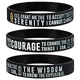 Sainstone Serenity Prayer Silicone Bracelets with Inspirational Words - Serenity, Courage & Wisdom - Mindfulness and Meditation Wristbands for Stress, Worry, and Anxiety for Men Women (Unisex)