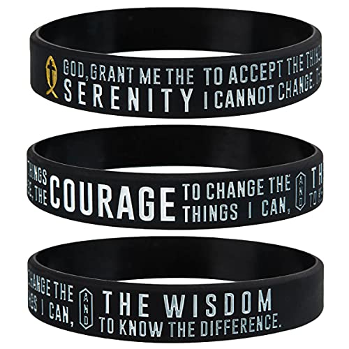 Sainstone Serenity Prayer Silicone Bracelets with Inspirational Words - Serenity, Courage & Wisdom - Mindfulness and Meditation Wristbands for Stress, Worry, and Anxiety for Men Women (Unisex)