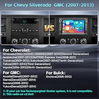 Car Stereo Radio for Chevy Silverado 2007-2013 Tahoe GMC Sierra Yukon Radio Android 13 Carplay Android Auto Bluetooth GPS Navigation Touch Screen Head Unit with Backup Camera