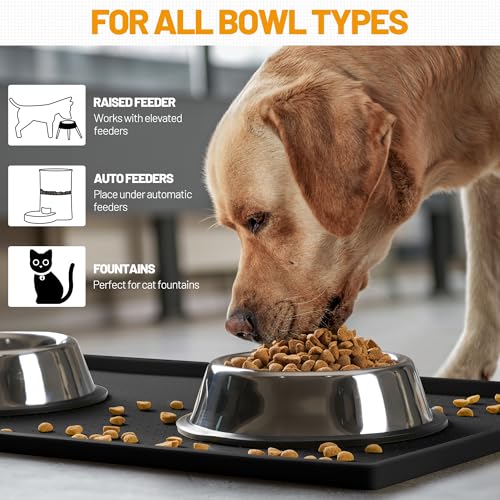 image for Hubulk Dog Feeding Mat,100% Waterproof Food Grade Silicone Pet Food an