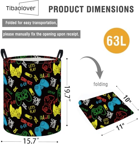 Image of Baby Laundry Basket Baby Nursery Hamper Kids Laundry Basket Toy Storage Bin for Boys Room Decor Gift Baskets for Bedroom Bathroom(Game)