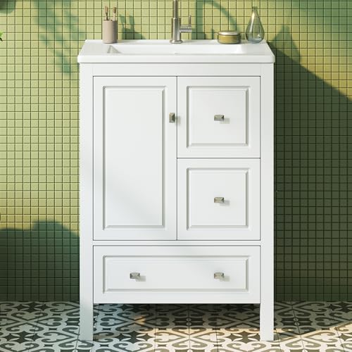 Mueble de baño sin ruidos REXO con almacenamiento amplio y lavabo cerámico blanco 2