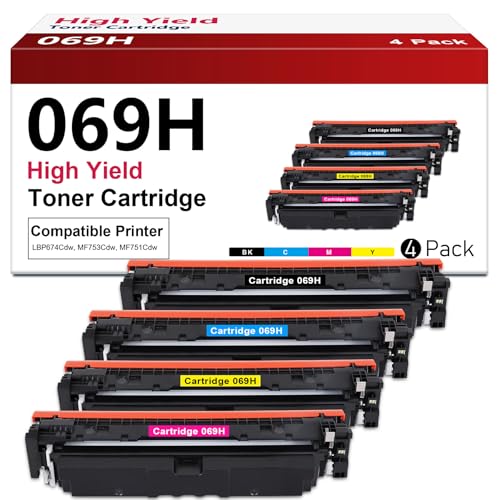 069H 069 High Capacity Toner Cartridge Set 4-Pack Replacement for Canon 069H 069 Toner Cartridges for imageCLASS MF753Cdw MF751Cdw LBP674Cdw Printers (Black, Cyan, Yellow, Magenta)