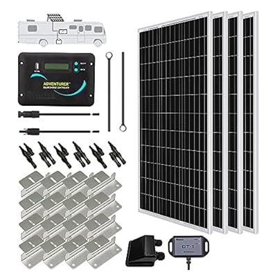 Renogy 400 Watts 12 Volts Monocrystalline Solar RV Kit Off-Grid Kit with Adventurer 30A PWM LCD Charge Controller+ Mounting Brackets+ Male and Female Connectors+Solar Cables+Cable Entry housing