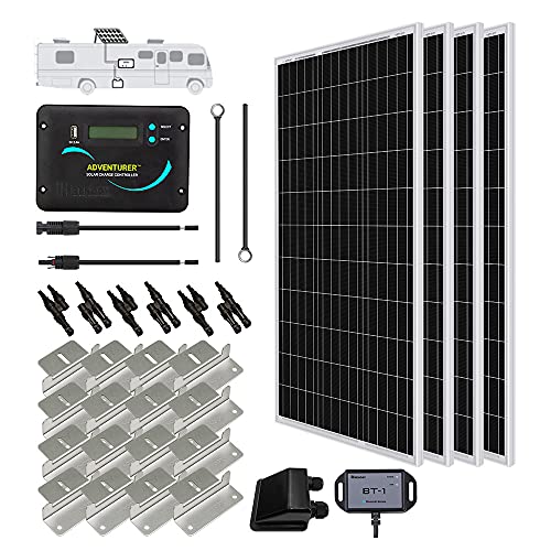 Renogy 400 Watts 12 Volts Monocrystalline Solar RV Kit Off-Grid Kit with Adventurer 30A PWM LCD Charge Controller+ Mounting Brackets+ Male and Female Connectors+Solar Cables+Cable Entry hous