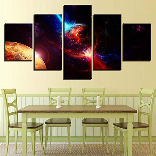 Planète bleu rouge toile 5 pièces pour dynamiser un mur blanc vide