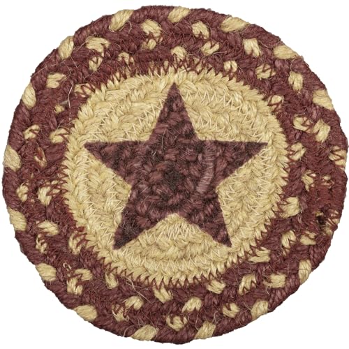 VHC-Brands-Burgundy-Tan-Jute-4-Stencil-Star-Coaster-Set-of-6-Red VHC Brands Burgundy Tan Jute 4 Stencil Star Coaster Set of 6 Red