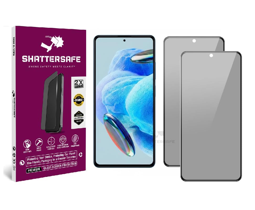 Image of Anti-Spy Privacy Tempered Glass Compatible For Redmi Note 12 Pro /Note 12 Pro+ [Pack of 2]. Anti-Scratch, Edge-to-Edge Protection With Easy Installation Kit & Case Friendly Fit.