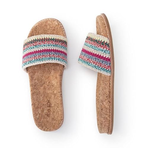 The Sak Mendocino Slide Sandal In Crochet, Slip On Sandals, Eden Stripe #TOP3