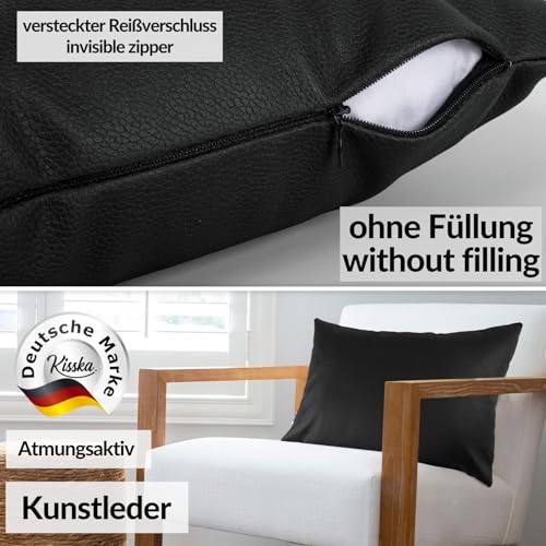 Kissenbezug Kunstleder Dekokissen Sofakissen Leder-Kissenbezüge Kissenhülle Kissen KUMO Schwarz 30x50cm ohne Füllung