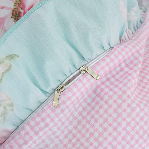 Fadfay 4-Piece Twin Size Dorm Bedding Floral Bed Set For Girls 100% Cotton Ruffled Duvet Cover Set Soft Breathable Skin-Friendly Bed Skirt Sets Garden Style All-Season Use #TOP6