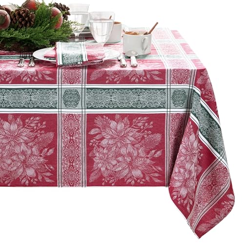 Threadmade Poinsettia Plaid Jacquard Plaid Tablecloth, Multicolor - 52" W x 70" L