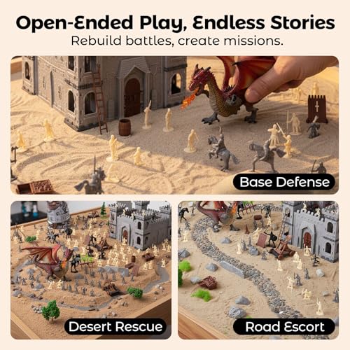 LovesTown 275 PCS Medieval Dragon Toy Set, Assembled Castle Toys Knight Warrior Figures Medieval Knights for Kids Birthday
