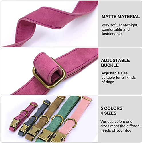 PET ARTIST Personalized Leather Dog Collar,Leather Boy Dog Collar with Name Plate,Adjustable and Soft Padded Dog Collars for Medium,Small,Large Dogs,Purple,M