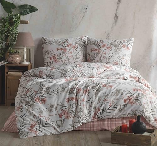 ZIRVEHOME Aprila Parure de lit 3 pièces 100 % coton renforcé avec fermeture éclair dissimulée et housse de couette 200 x 220 cm avec taie d'oreiller 80 x 80 cm Multicolore