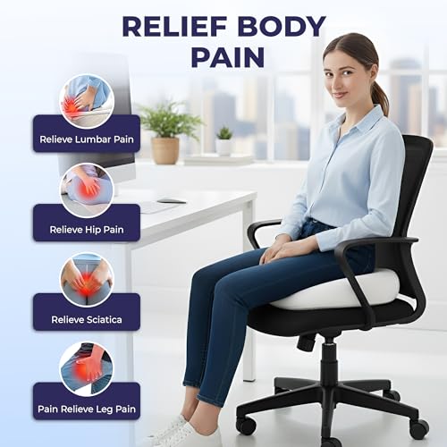 Image of Billebon Orthopedic Memory Foam Donut Pillow for Tailbone Pain| Coccyx Seat Cushion for Piles & Hemorrhoids| Sciatica| Prostate| Post-Natal| Pregnancy Pain Relief| Breathable Mesh Cover - White