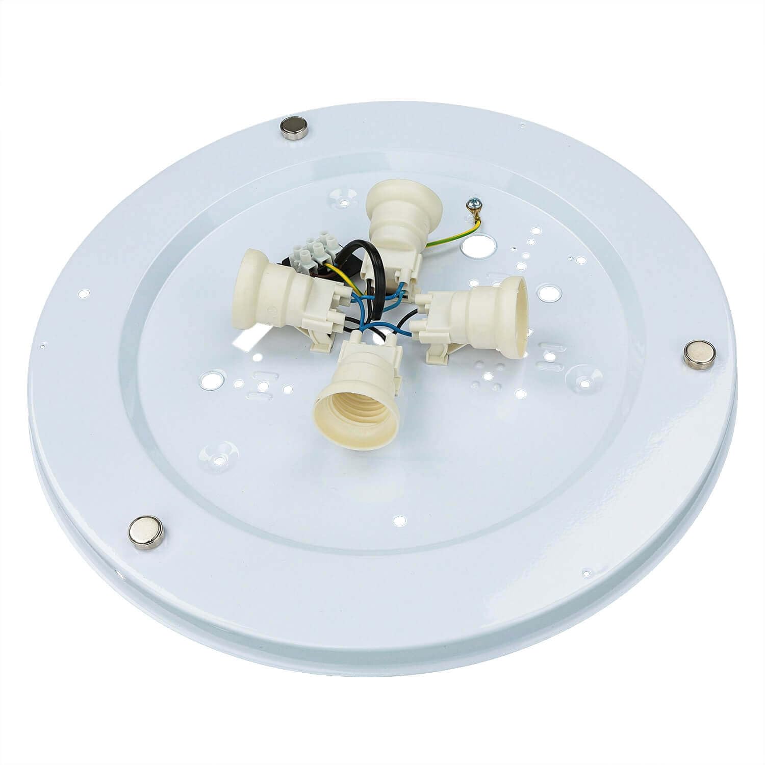 Licht-Erlebnisse Deckenlampe flach Ø 60 cm blendarm in Beige Gold Stoffschirm für 4x E27 Deckenleuchte Schlafzimmer Wohnzimmer