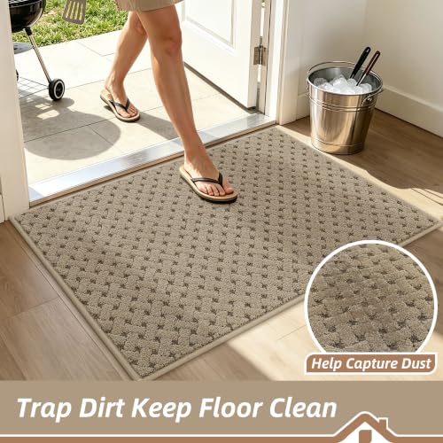 Image of BEQHAUSE Dirt Trapper Door Mat Non-Slip Entryway Rugs, 32 inch x 48 inch, Beige