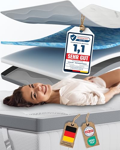 nøvera® Premium Gel Topper 90x200cm | H3/H4 | Oberstoff aus 100% Bio-Baumwolle | wolkenweicher 7-Zonen Matratzentopper 90x200cm | Hohes RG 50 | 8cm Matratzen Topper 90x200 | Luxus Matratzenauflage