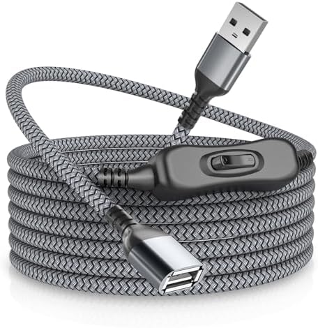 RUXELY USB Extension Cable with On/Off Switch 6.6FT,Type A Male to Female Power Charger Cord,Toggle Controller Switcher Extender Line for LED Desk Lamp, LED Strips,USB Fan, Light etc. Long