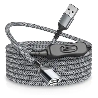 RUXELY USB Extension Cable with On/Off Switch 6.6FT,Type A Male to Female Power Charger Cord,Toggle Controller Switcher Extender Line for LED Desk Lamp, LED Strips,USB Fan, Light etc. Long