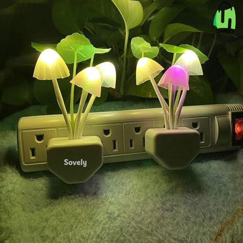 Image of SOVELY 3D LED Mushroom Night Lamp, Auto Sensor, Magic 3D LED Night Lamp with Plug Smart Sensor auto On /Off and Color Change Mushroom Flower Lamp Beautiful Illumination Night Lights for Bedroom