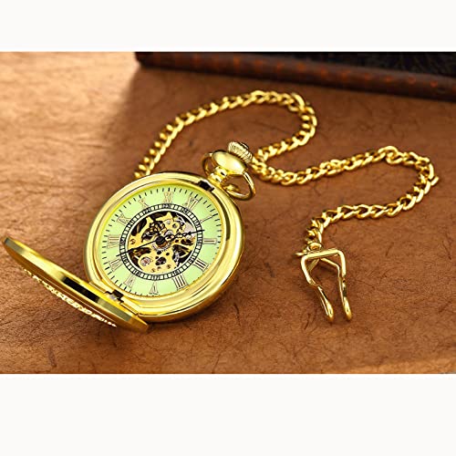 Houkai Led Light Night Luminous Mechanical Pocket Watch Chain Locket Dial Hollow Steampunk Skeleton Men Women Mensclock Watches (Color : E) #TOP2