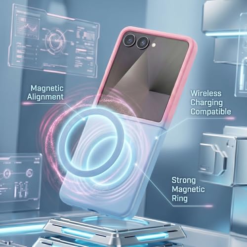 Image of amazon basics Gradient Mag-Safe Case for Samsung Galaxy Z Flip 7 5G | Soft Silicone Shockproof Cover with Camera Protection | Slim Lightweight Design | Smooth Touch & Durable - Pink & Blue