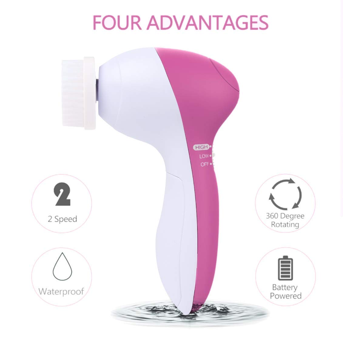 XESSCARE Facial Cleansing Brush-Waterproof Face Spin Brush 5 Exfoliation Brush Heads Advanced Microdermabrasion for Deep Scrubbing and Gentle Exfoliating : Beauty & Personal Care