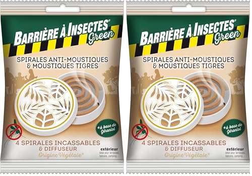 BARRIERE A INSECTES Green Anti-moustiques à Base de géraniol et boîtier décoratif-Sachet de 4 Spirales + 1 diffuseur, Nicht Zutreffend (Lot de 2)