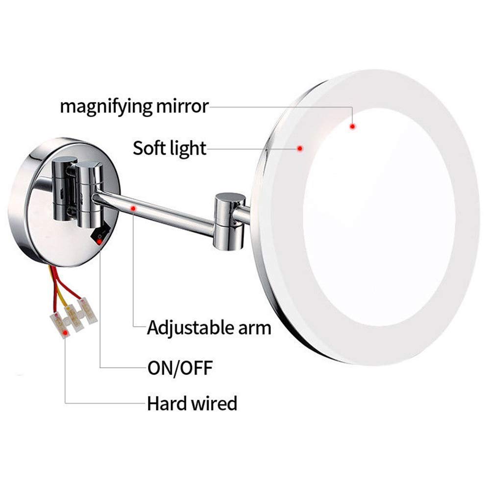 Specchi for il trucco, vanità a parete su un lato in ottone illuminato da barba ingranditore pieghevole con interruttore, spina nascosta(Electricalplug,3X)