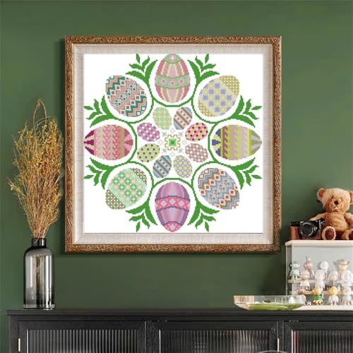 Image of JOYSEWING Easter Eggs Stamped Kits Cross Stitch, 11CT Printed Cross Stitch Kits for Beginners, Easy Embroidery Needlepoint Kits DIY Craft kit Home Decor - (Easter Eggs(11CT) 20.87 x20.87 inches)