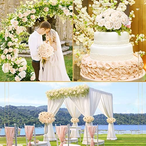 Titantin Artificial Champagne Foam Rose Flowers 25PCS DIY Weddings Bouquets Baby Showers Home Decor