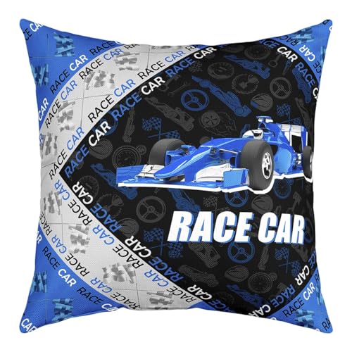 Race Car Reversible Throw Pillow Covers for Girls Boys Kids 16x16 Inch Speed Sports Car Pillow Covers Home Decorative Racing Car Blue Black Square Cushion Covers Set of 1 Extreme Sports