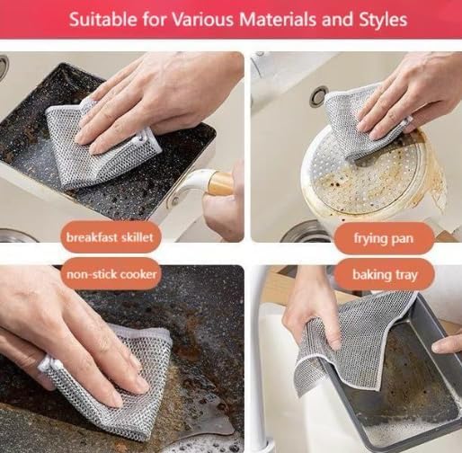 Miniatura 6 de Depurador doble de acero inoxidable, trapo de limpieza multifuncional, trapos multiusos de alambre para lavar platos en húmedo y seco, almohadillas