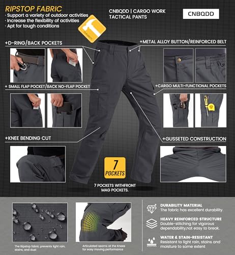 Image of CNBQDD Mens Work Pants Ripstop Waterproof Cargo Pants for Men with 7 Pockets Tactical Hiking Pants