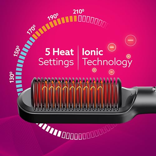 AGARO Hair Straightening Brush, Hair Straightening Comb For Women, Fast Heating, Ionic Care, 5 Heat Settings, Hair Straightener, Hot Brush, Gives Naturally Straight Hair in 5... - Image 3