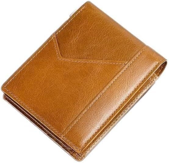 Wallet - Short style, large capacity, double-sided folding, men's leather, fabric money wallet, classic design, portable business card holder, credit card organizer(Brown)