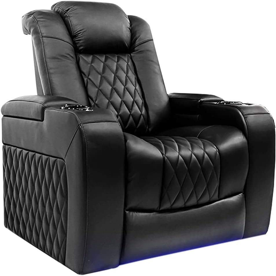 Valencia Tuscany Top Grain Nappa Leather Power Lumbar, Headrest Recliner (Black, Single Seat)