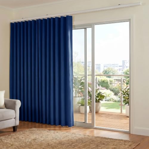 Image of Hoeflife Room Divider Curtains Blackout Floor to Ceiling Curtain with Hook Sliding Door Curtains Ceiling Mount Extra Wide Curtain Wall Divider for Room Separation (Navy Blue, W100 x H108 Inch)
