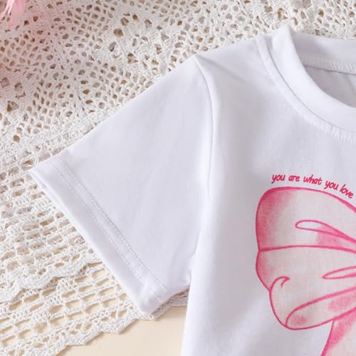 Image of Azmxynol Kid Girls Clothes Outfits Bowknot T-Shirt + 2 In 1 Denim Short Skort Summer Clothing Set, Size 4-10 Years