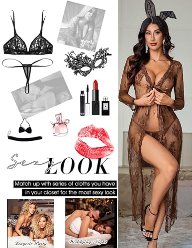 Avidlove Sexy Lace Robe for Women Lingerie Bridal Lace Babydoll Robe Lingerie Sheer Wedding Gown3