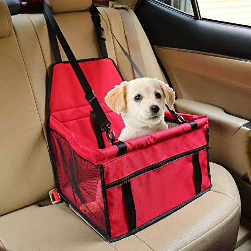 Dog Car Seat,Pet Car Booster Seat Waterproof Supplies Travel Carrier Bag Seat Protector Cover with Safety Leash,Oxford Breathable for Small Dogs Cats (Red) - Image 3