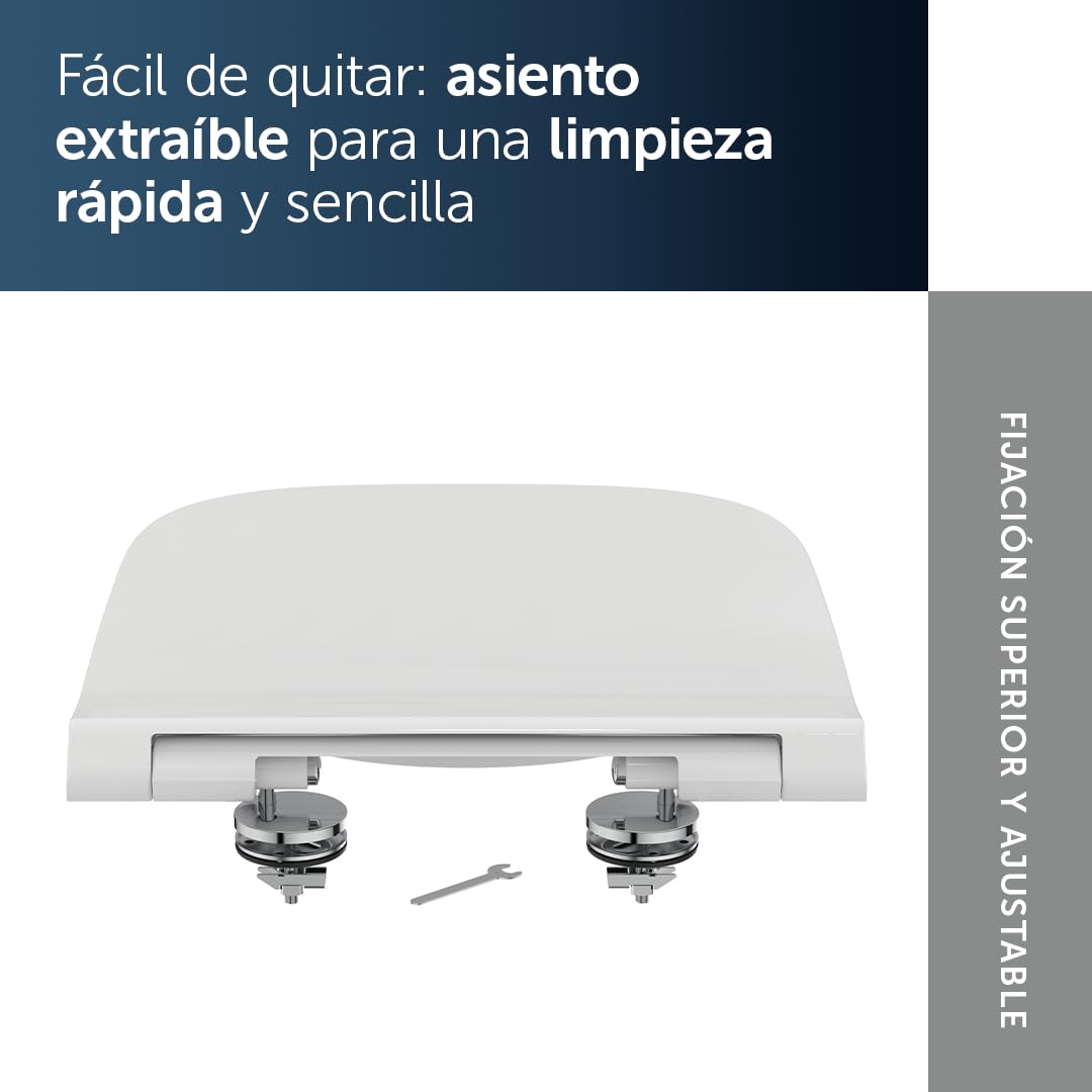 Ideal Standard i.life B asiento WC, diseño plano angular – Blanco (Alpin) | Asiento de inodoro extraíble con cierre suave (Softclose) y bisagras de acero inoxidable robustas, T500301