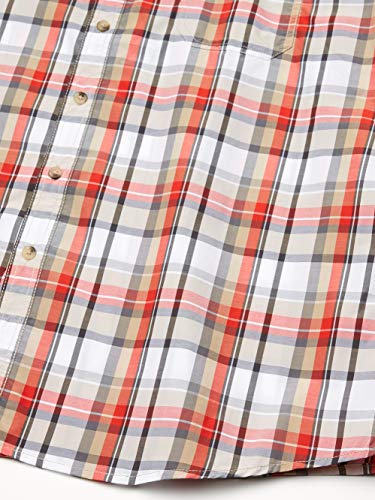 G.H. Bass & Co. Men's Explorer Short Sleeve Fishing Shirt Plaid Button Pocket, Valiant Poppy, Large