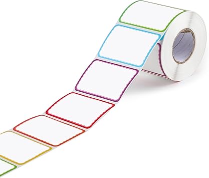 600Pcs Name Tag Stickers, 3" x 2" Self-Adhesive Labels Stickers Colorful Border Name Tags with Perforated Line for Events, Office, School, Warehouse, Home, Parties